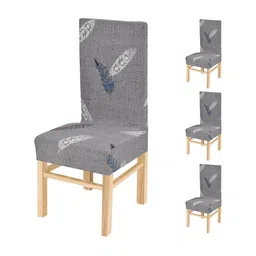 Yellow Weaves Grey & White 4 Pieces Printed Stretchable Chair Covers-image-95