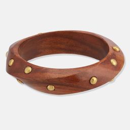 ATIBELLE Set Of 3 Gold-Plated Beaded & Round-Square Twisted Shaped Wooden Bangles image 5