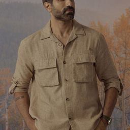 Andamen Casual Men Epaulette Sleeve One Collar Regular Fit Overshirt-image-98