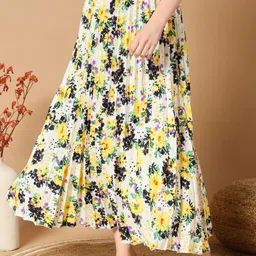 ZWERLON Floral Printed Pleated A-Line Maxi Skirt-image-55