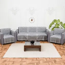 Myntra Elegant Homes 10 Pieces Grey Floral Printed Cotton 5 Seater Sofa Covers With Arms-image-24