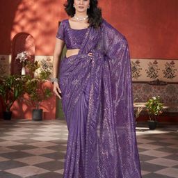 DAATAR Embellished Embroidered Sequinned Heavy Work Saree With Blouse Piece-picture-9