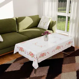 Kuber Industries White Floral Plastic 4-Seater Table Cover-44