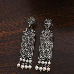 JAYPORE Beaded Contemporary Oxidised Drop Earrings-19