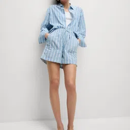 Marks & Spencer Women Pure Cotton Striped Regular Fit High Waisted Shorts-image-74
