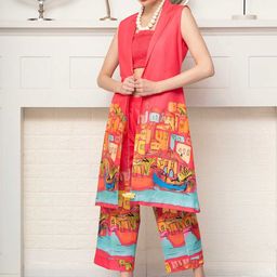 ALLUREARMOIRE Printed Top & Trousers Co-Ord Set with Shrug-picture-11