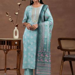 Libas Ethnic Motifs Printed Sequinned Straight Kurta With Trousers & Dupatta-77