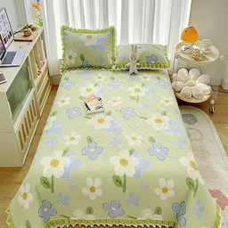 JC HOME Green & White Printed Cotton Double King Bed & Pillow Cover-image-50