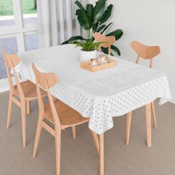Aura White Floral Anti-Skid Cotton 4-Seater Table Cover-picture-2