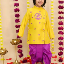 BownBee Boys Floral Embroidered Round Neck Pure Cotton Straight Kurta with Dhoti Pant-46