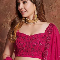 DIVASTRI Embroidered Sequinned Semi-Stitched Lehenga & Unstitched Blouse With Dupatta image 4