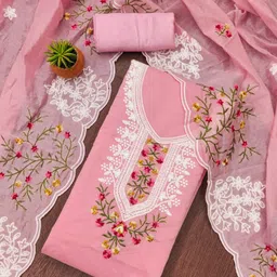 BlissFlair Floral Embroidered Pure Cotton Unstitched Dress Material-image-86