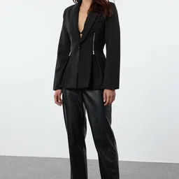 Trendyol Women Lapel Collar Solid Casual Tailored Jacket-image-48