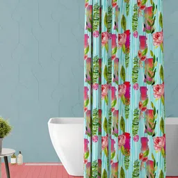 ArtzFolio Blue & Pink Floral Printed Waterproof Shower Curtain-7