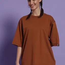 PockMAN Women Bio Finish Solid Round Neck Cotton Oversized T-shirt-picture-26
