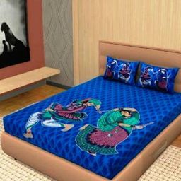 Aura Blue & Green Ethnic Motifs Printed 144 TC Cotton Queen Bedsheet Set 2.10 m x 2.30 m-image-78