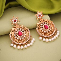 Anouk Gold-Plated Artificial Stones And Beaded Contemporary Shaped Drop Earrings image 4