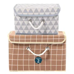 Aura Brown & Grey2 Pieces Multipurpose Storage Box With Lid & Handle-1