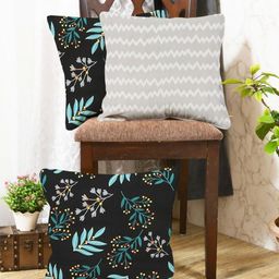 IVAZA Blue & Black Set of 3 Floral Square Cushion Covers-33