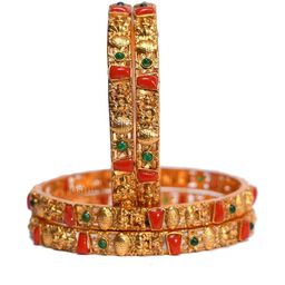 POSHIFY Set of 4 Gold-Plated Pure Brass Artificial Stones and Beads Bangles-image-115