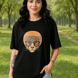 HERE&NOW Women Bio Finish Animal Printed Round Neck Cotton Oversized T-shirt-image-92