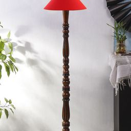 Devansh Red & Brown Cotton Wooden Floor Lamp-21