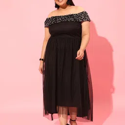 CURVY STREET Women Sequinned Embellished Net Fit & Flare Dress-picture-2