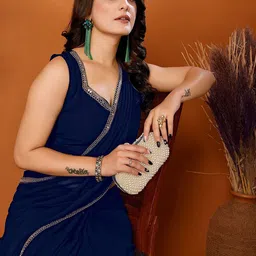 AMRUTKALA SAREES Embellished Border Sequinned Saree With Blouse Piece image 5