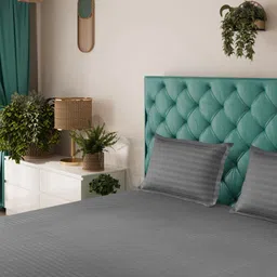 Status Grey Striped 144TC Fitted Solid King Bedsheet with 2 Pillow Covers- 2.2mx2.4m-4