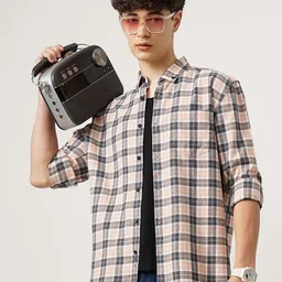 British Club Men Standard Tartan Checks Opaque Checked Casual Shirt-picture-26