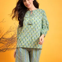 The Kaftan Company Printed Pure Cotton Top With Shorts Co-Ords-picture-31