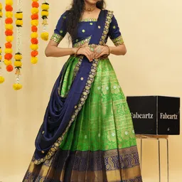 Fabcartz Embroidered Sequinned Semi-Stitched Lehenga & Unstitched Blouse With Dupatta-50