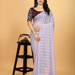 K 5 Fashion Striped Pure Chiffon Saree-image-38