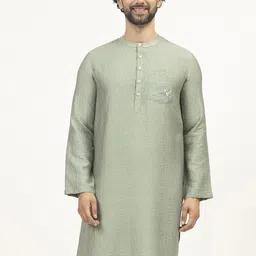 LELA Band Collar Dragonfly Thread Work Straight Kurta-image-56