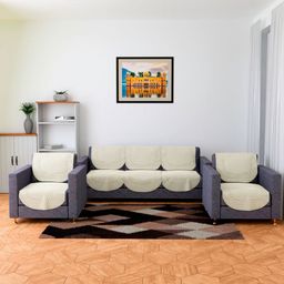 RUBOXA Cream-Coloured & Off White Printed Cotton Sofa Cover-image-30
