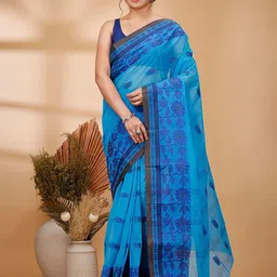 PuJoy Woven Design Pure Cotton Taant Saree-picture-1