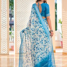 Anouk Rustic Floral Zari Designer Block Print Saree image 3