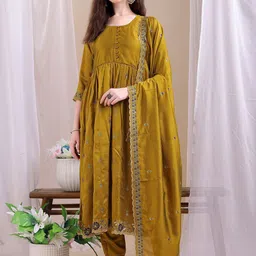 KALINI Ethnic Motifs Embroidered Regular Anarkali Kurta with Trousers & Dupatta-picture-32