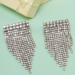 StyleCast Silver-Plated Cubic Zirconia Studded Tasselled Contemporary Drop Earrings-image-80