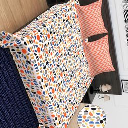 Butea Crape White & Orange Geometric 144 TC King Bedsheet with 2 Pillow Covers-image-56
