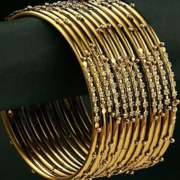 Anouk Set of 12 Gold Plated & Textured-Beaded classic Bangles-image-90