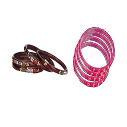 SOMIL Women Pack Of 2 Maroon And Pink Glass Ethnic Handcrafted Traditional Bangle-image-54