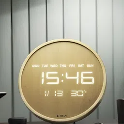 Titan Brown & Gold Toned Wooden Contemporary Round Shaped Wall Clock-image-52