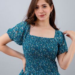 DressBerry Floral Print Puff Sleeve Chiffon Top-image-53