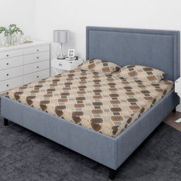 THE CONVERSION Beige Printed Pure Cotton 210 TC Queen Bedsheet Set 2.28 m x 2.54 cm-image-68