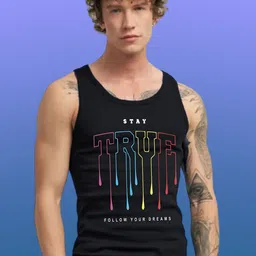 Uniplanet store Printed Cotton Innerwear Vests UVM-SAY-TRUE-BLK-S-28