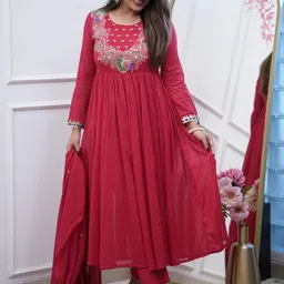 KALINI Floral Yoke Design Thread Work Anarkali Kurta With Trouser And Dupatta-picture-1