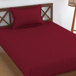 Galaxy Home Decor Maroon Striped 210 TC Single Bedsheet Set- 2.28 m x 1.52 m-image-80