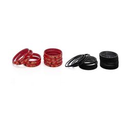 SOMIL Set Of 32 Red And Black Glass Artificial Stones & Beads Bangles-picture-46