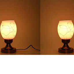 SOMIL Pack of 2 White Printed Glass Cylindrical Shaped Table Lamp-picture-31